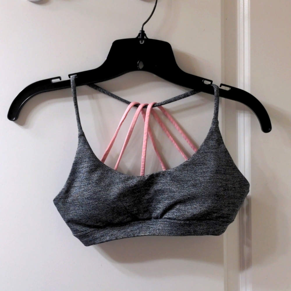 Forever 21 SM Women's Sports Bra Heather Grey with Pale Pink Cross Straps Racer